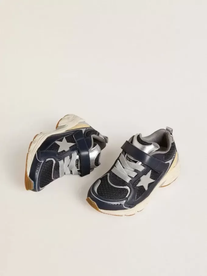Young Lightstar en cuir bleu et maille avec étoile en cuir gris Young Lightstar en cuir bleu et maille avec étoile en cuir gris