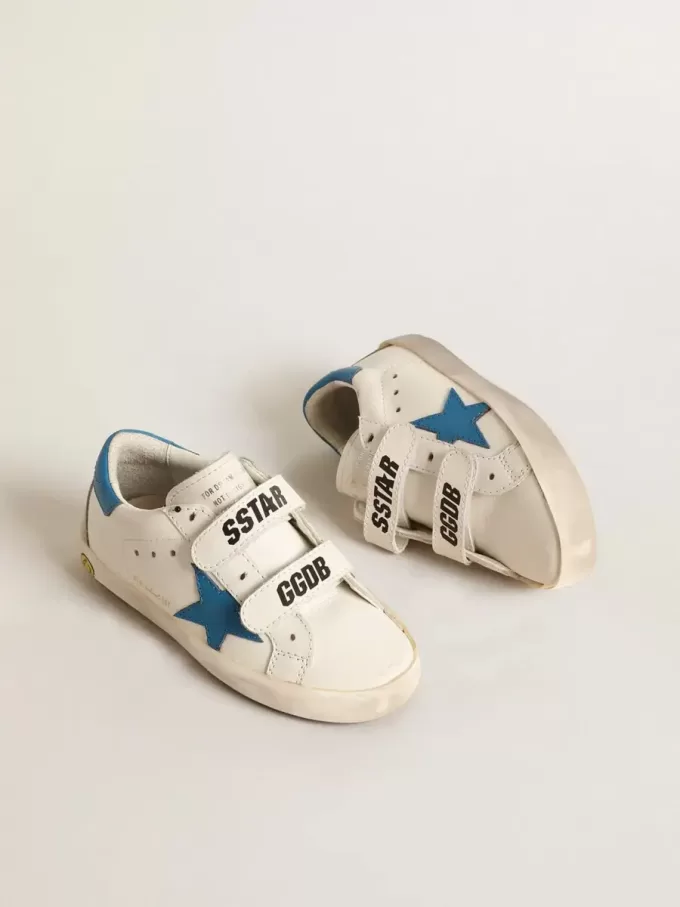 Young Old School en cuir avec étoile bleu clair et languette au talon